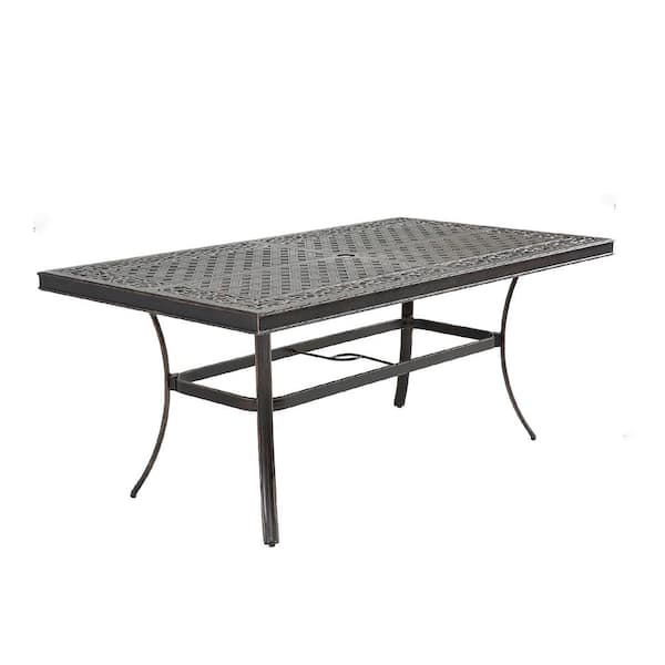 Clihome Outdoor Patio Rectangle 67 in. Cast Aluminum Dining Classic Pattern Table with Umbrella Hole