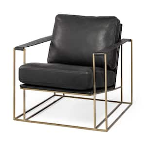 Watson Black Leather Wrap Gold Metal Frame Accent Chair