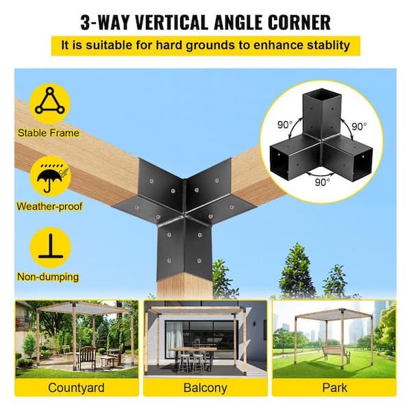 Pergola Gazebo Brackets-Kit 4x4 - 3-Way DIY Pergola Right Angle Corner