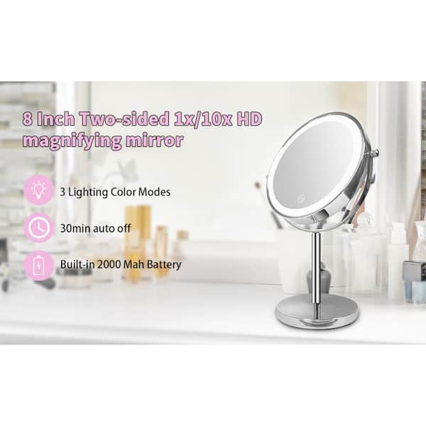 Tileon in. W x in. H Small Round 1X/10X Magnifying 3-Color-LED Touch  Screen Type-C Port Tabletop Makeup Mirror in Chrome AYBSZHD2743 The Home  Depot
