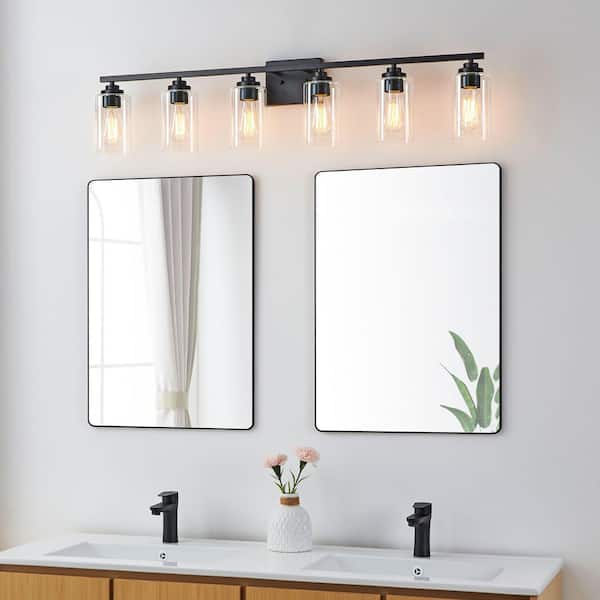 43.2 in. 6-Light Black Vanity Light with Clear Glass Shades