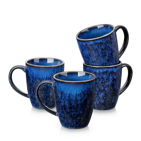 Starry 12 oz. Blue Stoneware Mugs Coffee Mug (Set of 4) Tea Cups Coffee Cups Kiln-changed Glaze Drinkware Set for 4