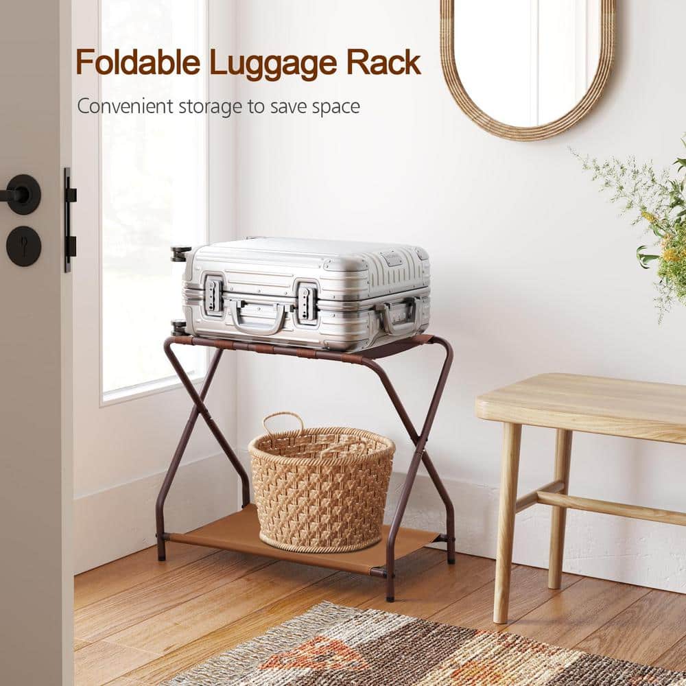Bronze Foldable Luggage Rack with Storage Shelf, Set of 2