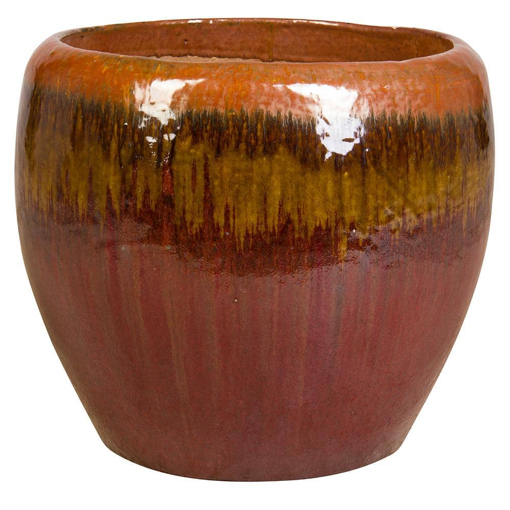 14 in. Firey Red Ceramic Low Bacchia Planter GGC-9481C-FC - The