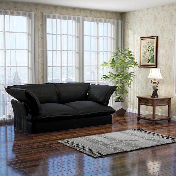 Magic Home 83 in. Flared Arm 2-Piece Linen Modular Overstuffed Deep Seat Sectional Sofa Cloud Couch in Black