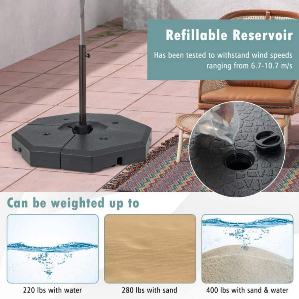 Black Octagonal Heavy-Duty Patio Umbrella Base Weight Set