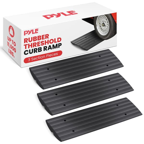Pyle 3-Pack Heavy Duty Rubber Curb Ramps, 12 ft. Total Length, 10,000 lb. Capacity, Ideal for Cars, Trucks, Wheelchairs