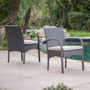 Cordoba Grey Water Resistant Faux Rattan Outdoor Patio Dining Chair with Grey Cushion (2-Pack)