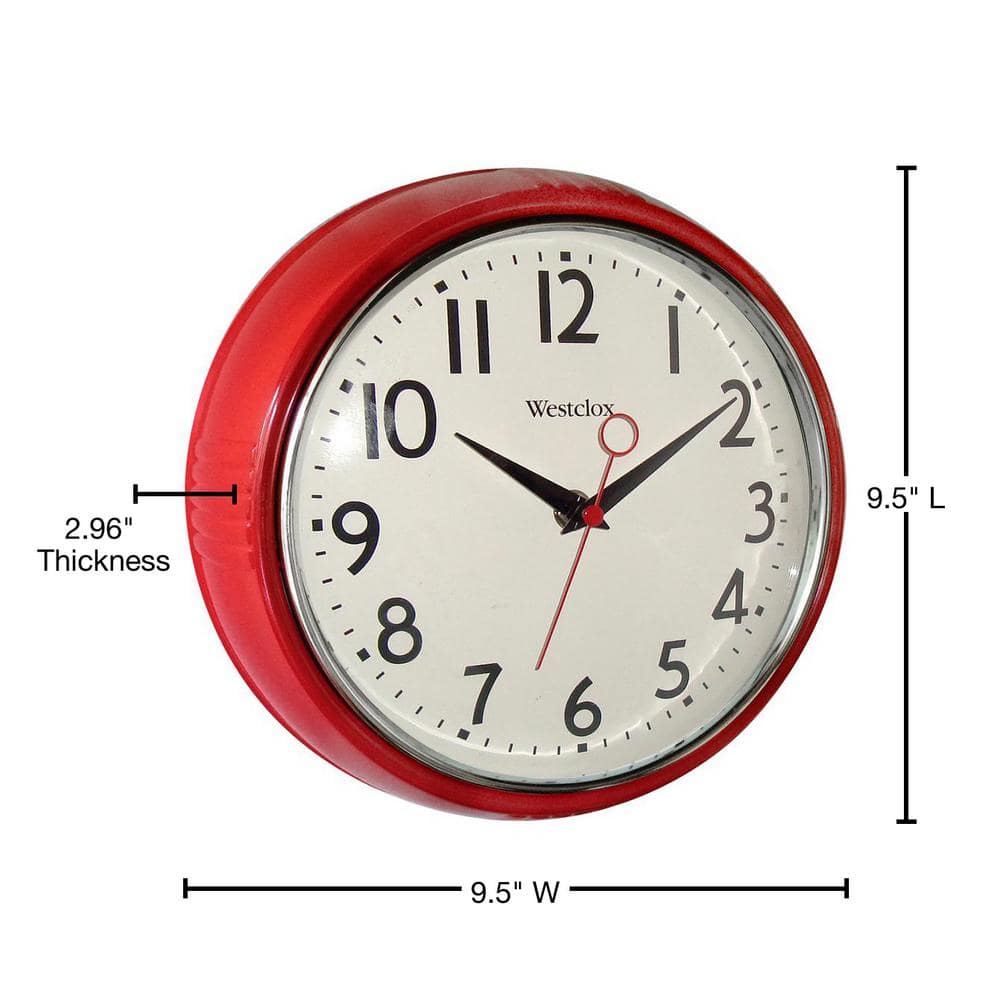 Red Retro 9.5" Convex Glass Lens Wall Clock