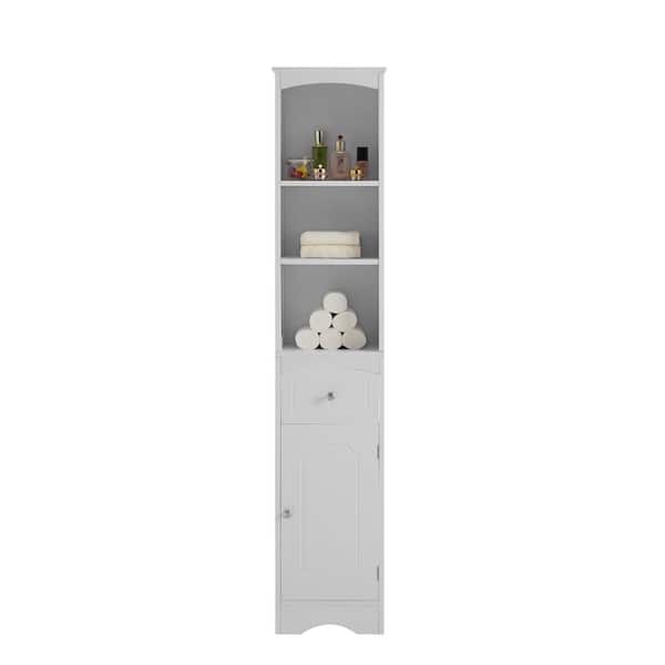Unbranded Erikson 13.40 in. W x 9.10 in. D x 66.90 in. H White MDF Linen Cabinet with Adjustable Shelf in White