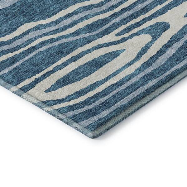 Mayfield Premium Machine Washable Abstract AMF974 Navy 2 ft. 3 in. x 7 ft. 6 in. Runner Rug