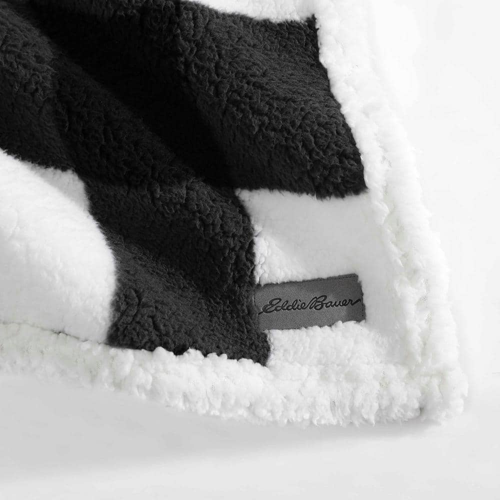 Black and White Plaid Reversible Sherpa Fleece Throw Blanket