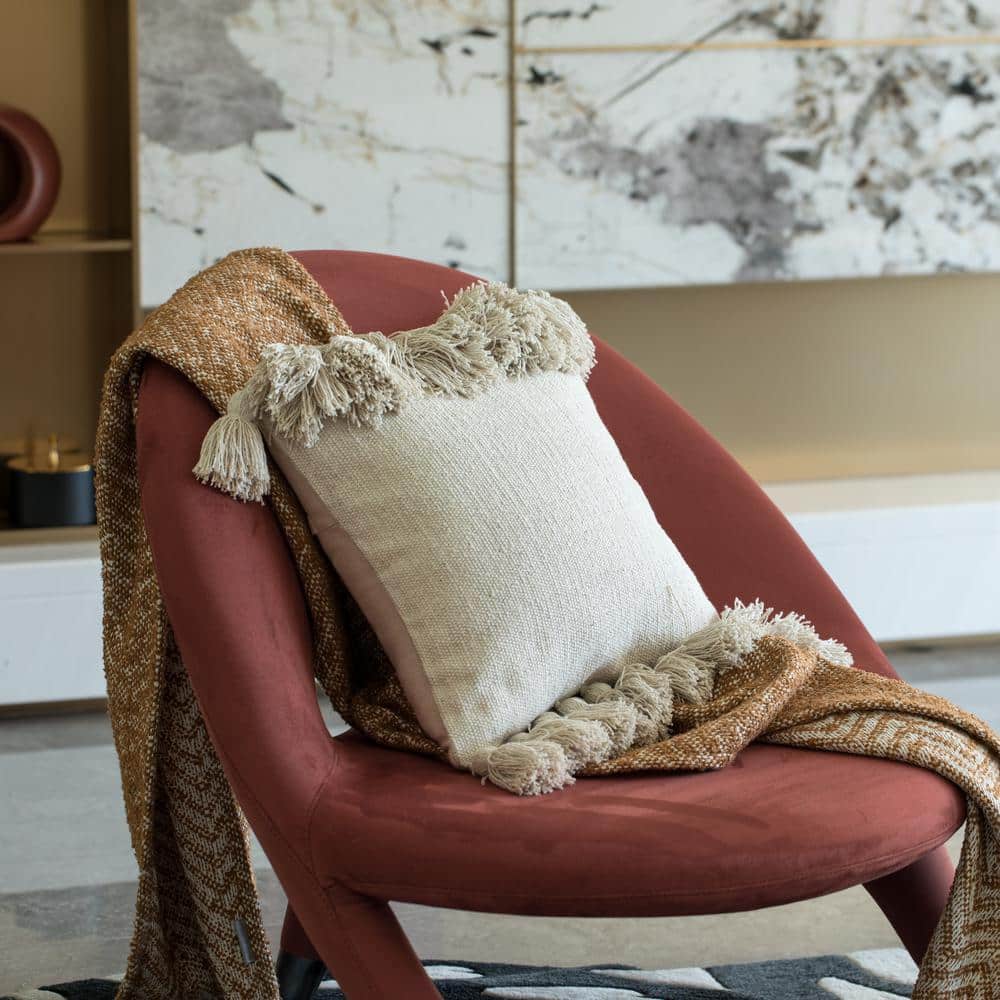 17'' Handwoven Cotton Euro Pillow Cover with Fringed Tassels, Natural