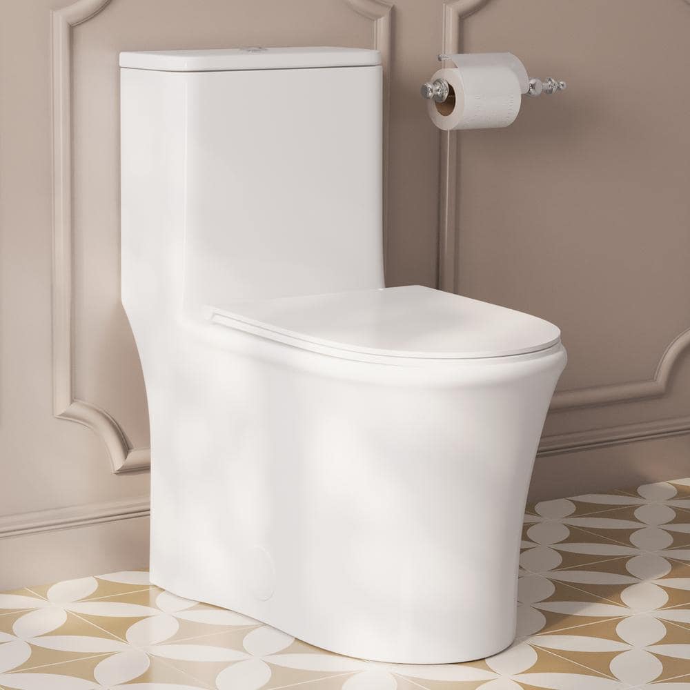 White Ceramic Elongated Dual Flush One-Piece Toilet