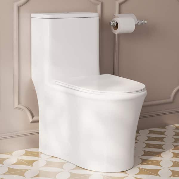 1-Piece 1.1/1.6 GPF Dual Flush Elongated Toilet Map 1000g in White Comfortable Height, Soft Close Seat Included