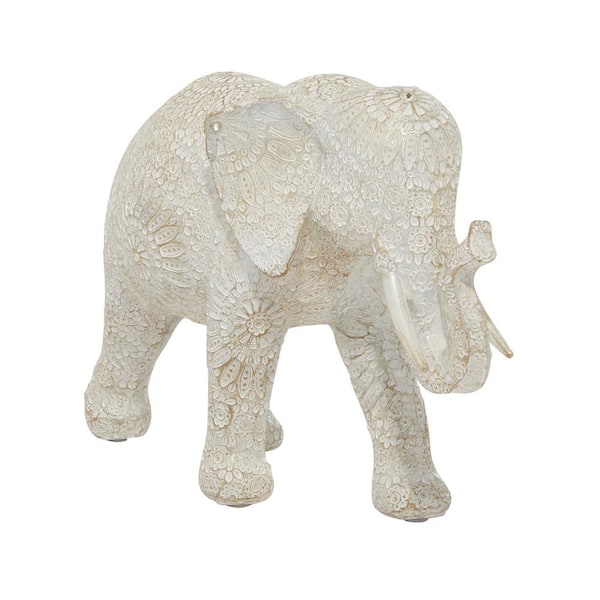 Litton Lane 14 in. x 9 in. White Polystone Elephant Sculpture