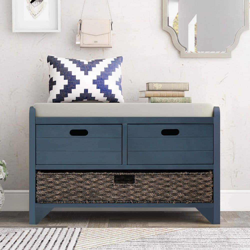 Harper & Bright Designs 32 in. Navy Storage Bench with Removable