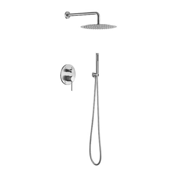 Unbranded Single Handle 2-Spray Round Shower Faucet 2 GPM with High Pressure in Brushed Nickel (Valve Included)