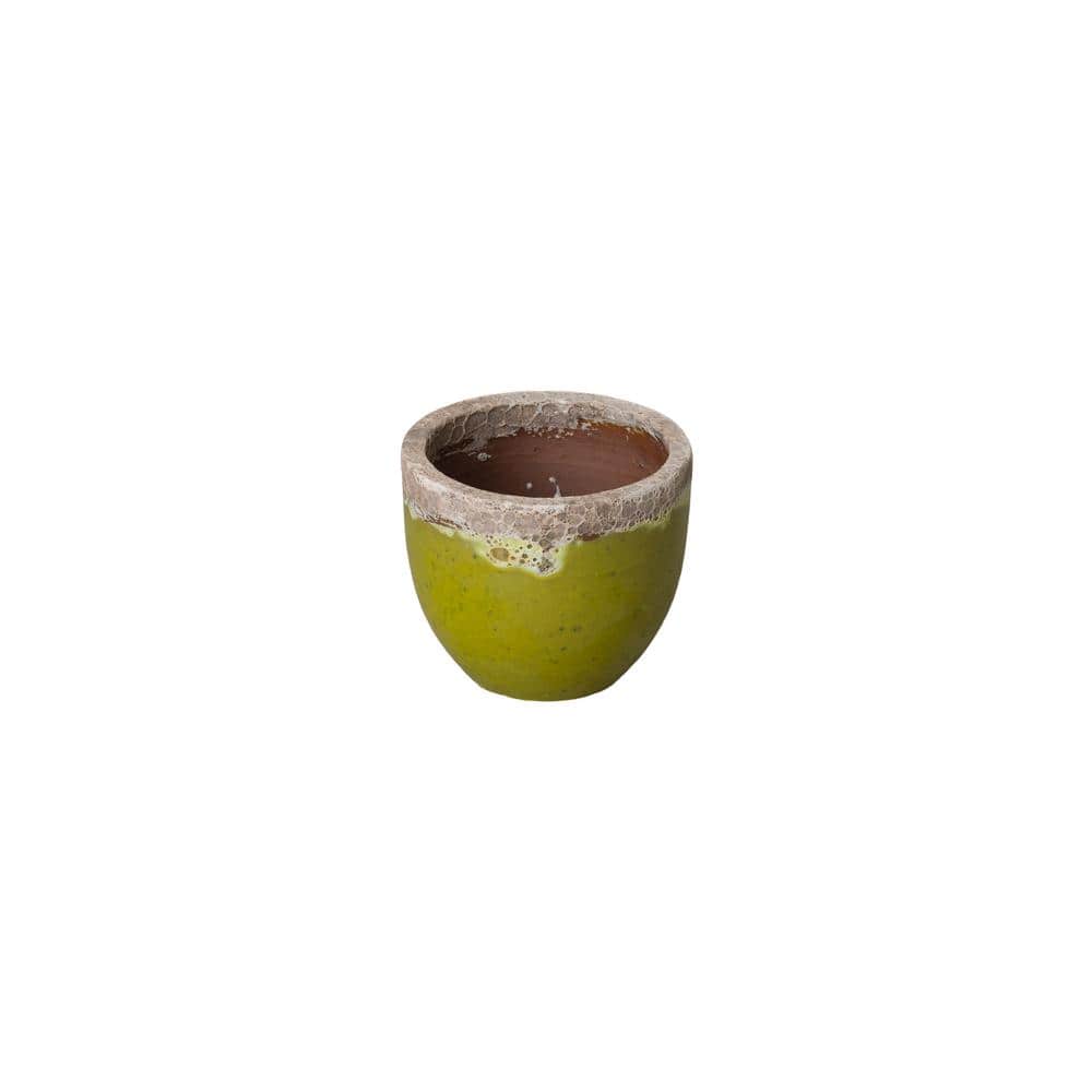 9 in. L x 8.5 in. H Reef/Lime Ceramic Round Planter with Drainage Hole