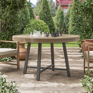 Lyon 50.5 in. Round 3-In-1 Aluminum/Teak/Fabric Outdoor Poker Dining Table with Chess Set