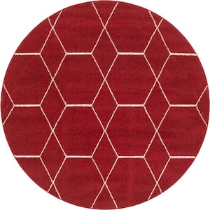 Trellis Frieze Red/Ivory 5 ft. x 5 ft. Round Geometric Area Rug