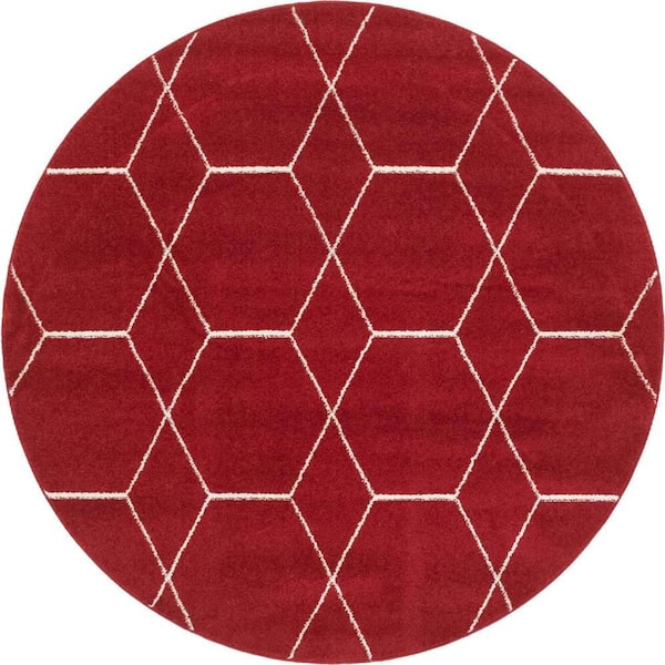 StyleWell Trellis Frieze Red/Ivory 5 ft. x 5 ft. Round Geometric Area Rug