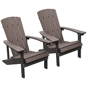 Brown Outdoor Adirondack Chair, Weather Resistant HIPS Plastic Patio Lounge Chairs Set of 2 for Pool Garden