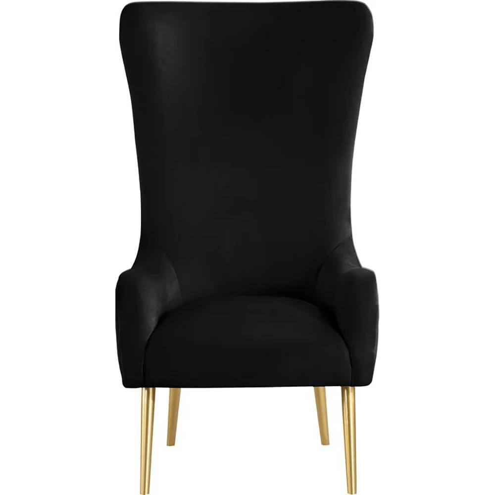 Venetian Black Velvet High Back Accent Chair with Gold Legs