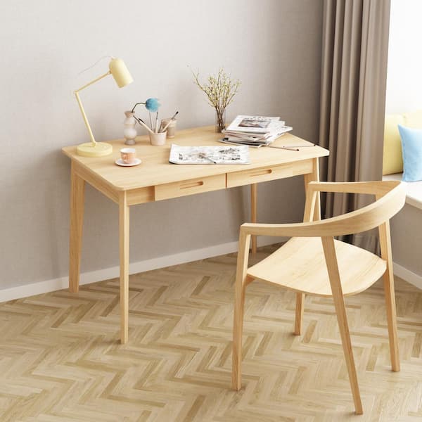 39.3 in. W-29.5 in. H Rectangular Brown MDF Wood Computer Desk with 2-Drawers