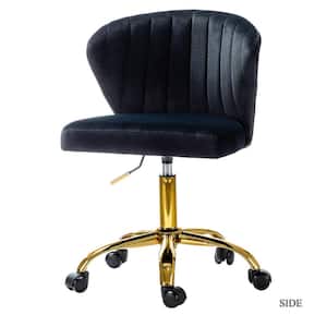 Ilia Modern Velvet up to 35 in. Swivel Adjustable Height Task Chair with Wheels and Channel-tufted Back -Black