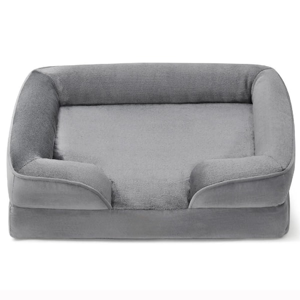 Laybus 42 in. x 32 in. x 6.5 in. Grey Orthopedic Dog Bed, Supportive Foam Pet Bed with Removable Washable Cover