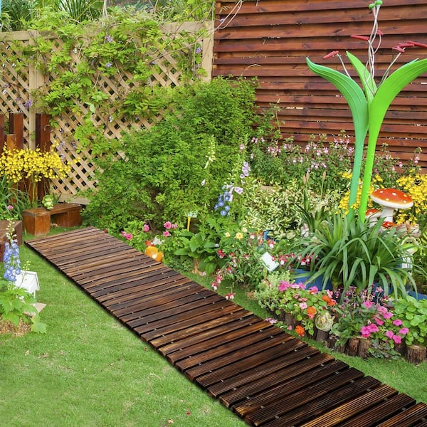Angel Sar 8 ft. Wooden Garden Pathway, Yellow Roll Up Deck Tile for Decorative Outdoor