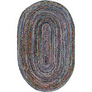 Braided Chindi Blue/Multi 5 ft. x 8 ft. Oval Area Rug