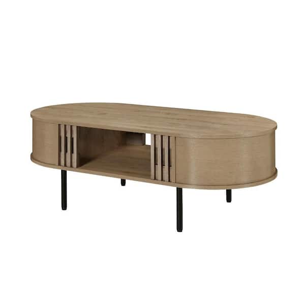 Benjara Brandon 23.6 in. Natural Beige and Brown Oval Wood Coffee Table with Includes Storage Space