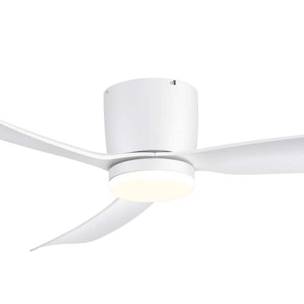 Lamober 52 in. Indoor White Low Profile Hugger Ceiling Fan with Adjustable White Integrated LED with 3-White Blade and Remote
