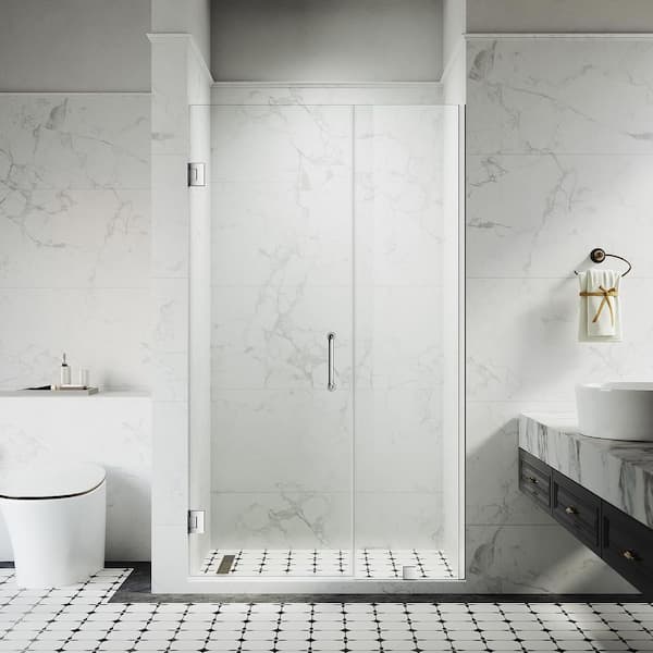 UKH07-A 39-1/8 to 40 in. W x 80 in. H Hinged Frameless Shower Door in Chrome, EnduroShield 3/8 in. SGCC Clear Glass