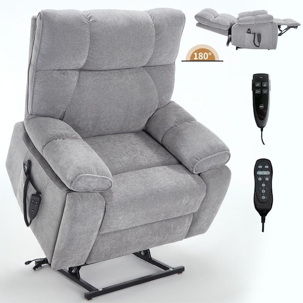 Heavy-Duty Power Lift Heat Massage Recliner Chair with Dual Motor, Infinite Position, Hidden Cup Holders & Remote-Gray