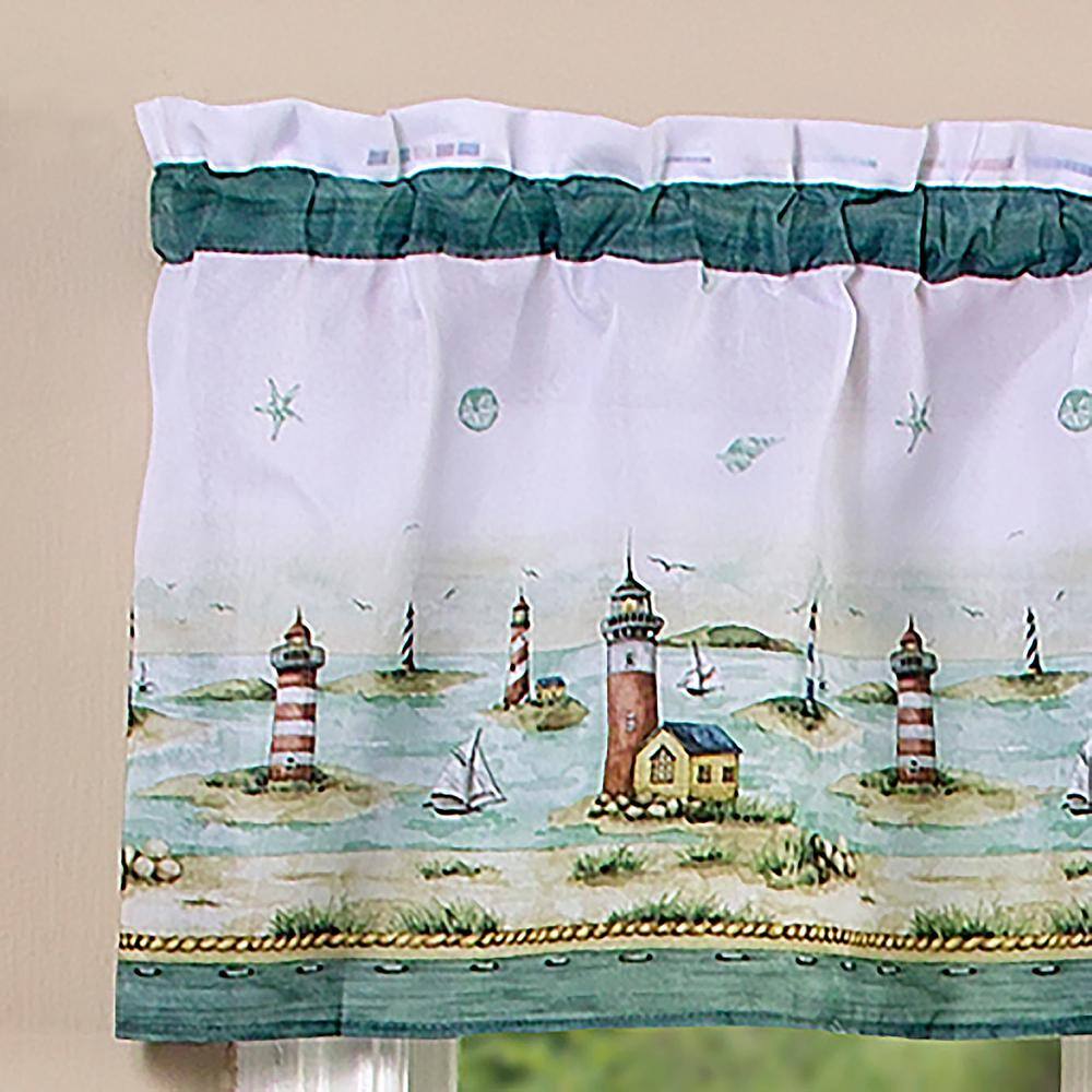 Coastal Lighthouse Print Kitchen Tier and Valance Set - 58x36