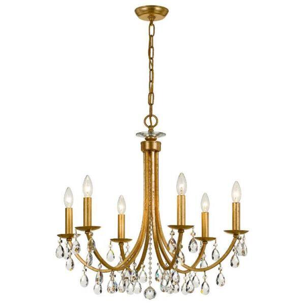 Antique Gold 6-Light Crystal Chandelier with Hand Cut Crystals