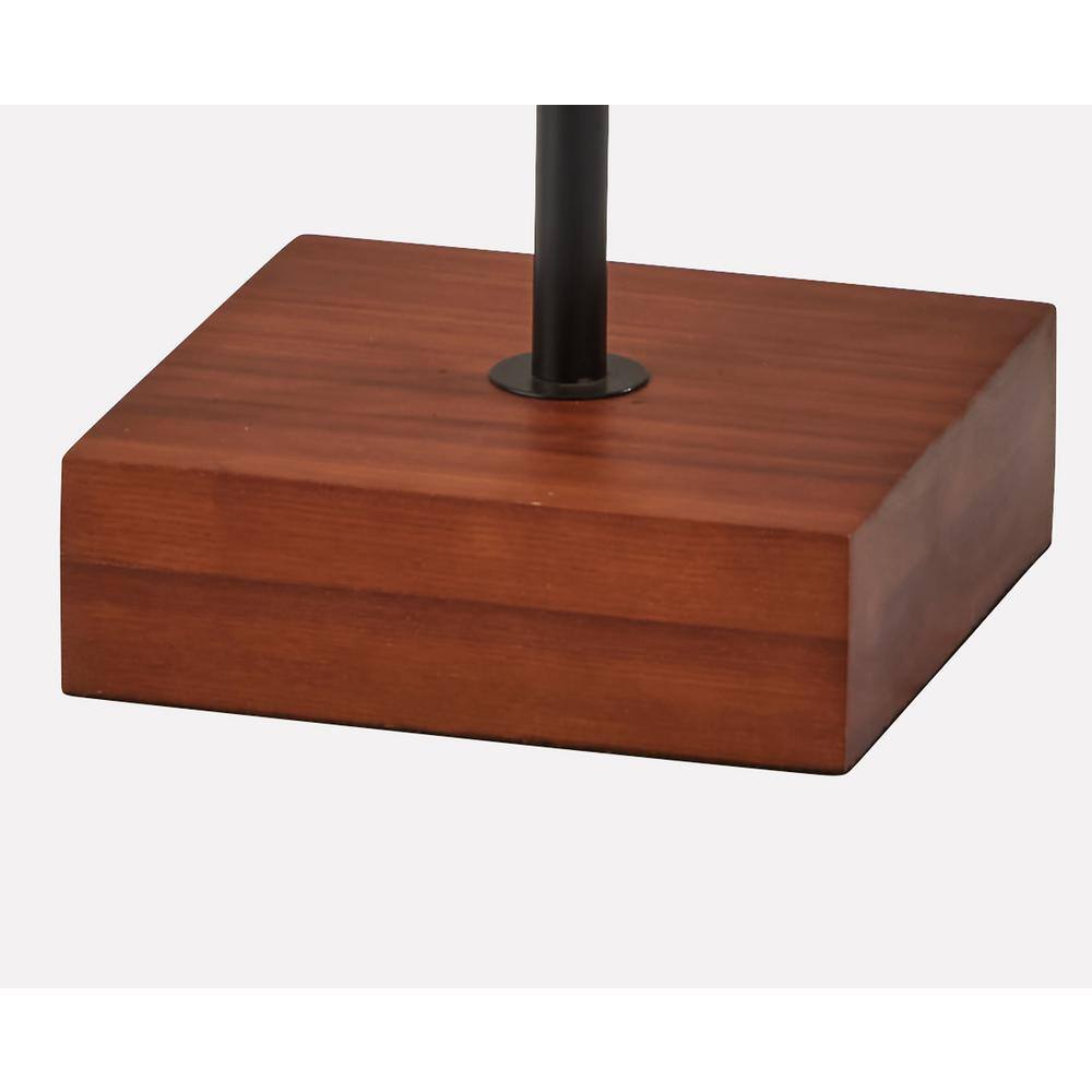 Modern Black and Walnut Floor Lamp with Textured Fabric Shade