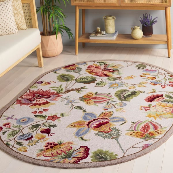Chelsea 5 ft. x 7 ft. Oval Ivory Floral Gradient Solid Color Area Rug