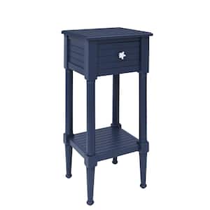 Sam Navy Rectangular Wood End Table with Drawer and Shelf
