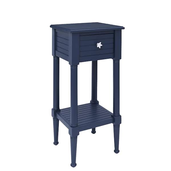 Linon Home Decor Sam Navy Rectangular Wood End Table with Drawer and Shelf