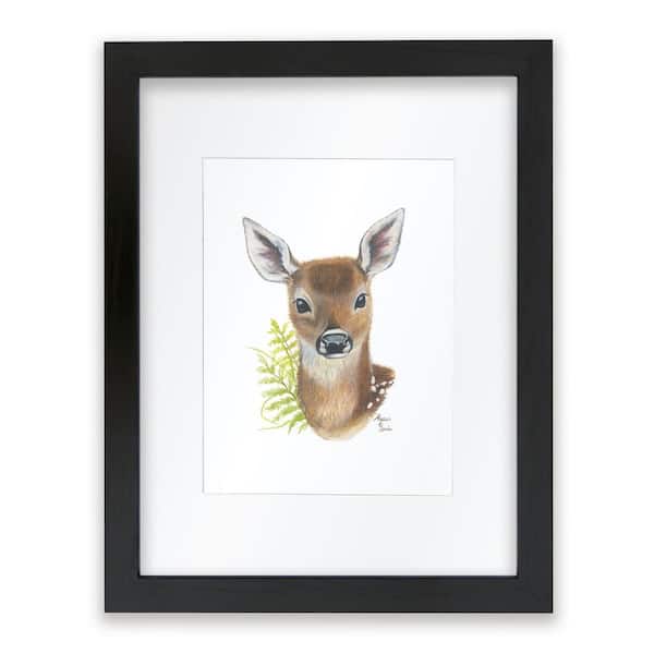 Unbranded Woodland Littles 2 "Deer" by Alyssa Lewis Individual Black Framed with Mat Animal Art Print 14 in. x 11 in.