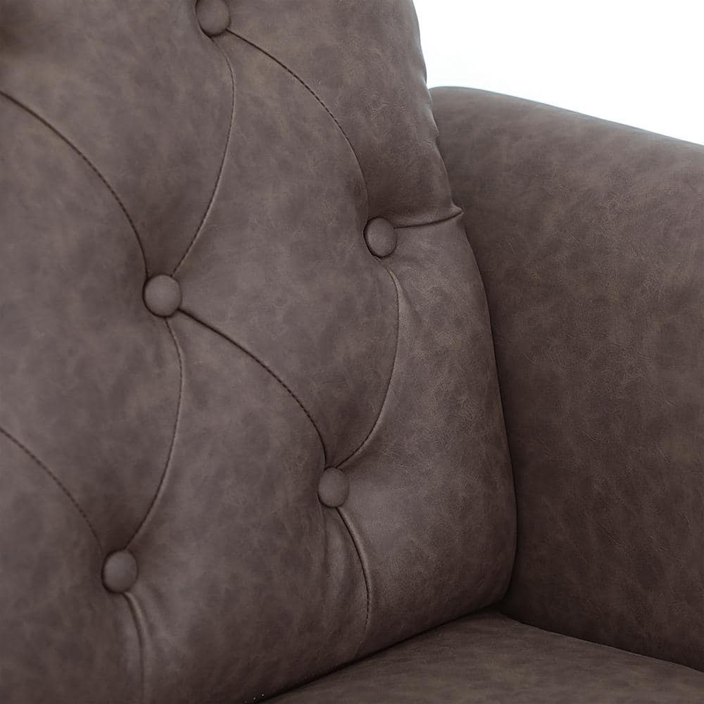 Vintage Chesterfield Tufted 3-Seater Sofa in Brown Faux Leather