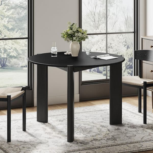 Dovelina Modern Round Black Wood Top 42 in. 3 Legs Dining Table Seats 4