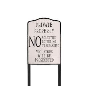 Private Property No Sign Arch Large Statement Plaque with 23 in. Lawn Stakes - White/Black