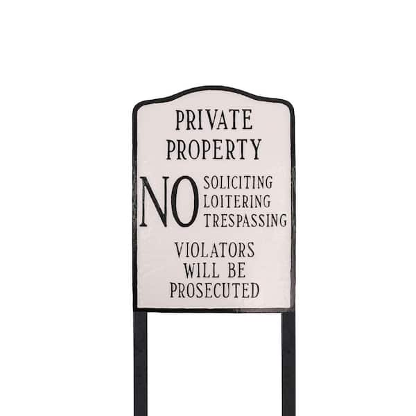 Private Property No Sign Arch Large Statement Plaque with 23 in. Lawn Stakes - White/Black