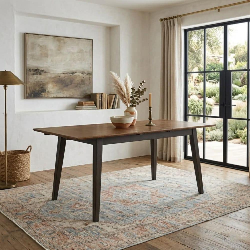 Aurora Mid Century Modern Hickory / Coal Solid Wood 60 in. Flair 4 Leg Dining Table Seats 6