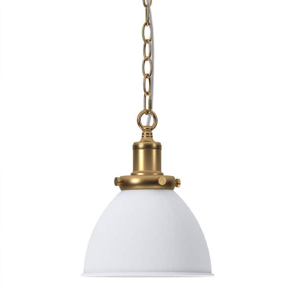 Elodie 60-Watt 1-Light Matte White Pendant Light with White Metal Shade